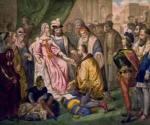 пазл Колумб говорил с королевой Изабеллой I Кастильской, во дворе Фердинанда и Изабеллы